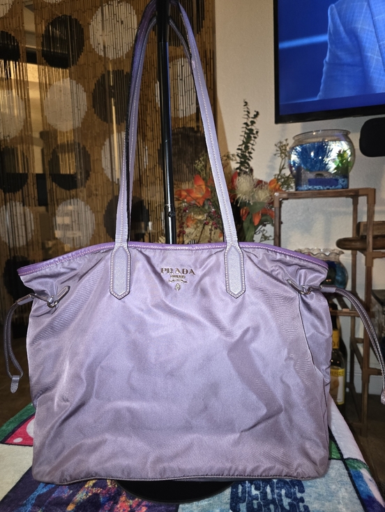 Prada Handbags - Prada Tessuto Purple Nylon Tote Bag with Logo
